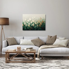Üveg kép - Arany-zöld levelek (70x50 cm)