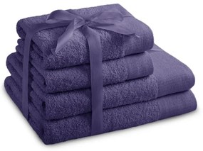 Lila frottír pamut törölköző és fürdőlepedő készlet 4 db-os Amari – Restilo