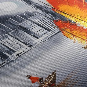 Festmény - Victoria Harbour, Hong Kong, fekete-fehér olajfestmény (150x105 cm)