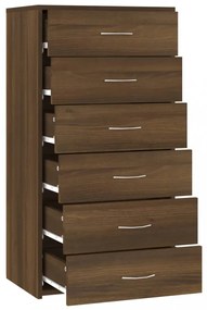 barna tölgy színű szerelt fa komód 6 fiókkal 50 x 34 x 96 cm