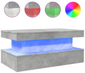 Betonszürke dohányzóasztal LED-lámpákkal 90x50x40 cm
