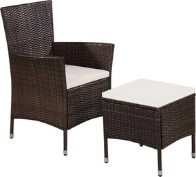 vidaXL barna polyrattan kültéri szék zsámollyal és párnákkal
