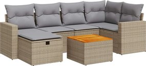 vidaXL 7 részes bézs polyrattan kerti ülőgarnitúra párnákkal