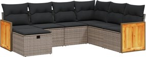 vidaXL 7 részes szürke polyrattan kerti ülőgarnitúra párnákkal