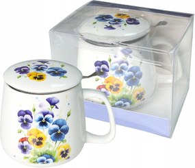 Livello porcelán bögre 500 ml-es fém főzőlappal, árvácska füllel