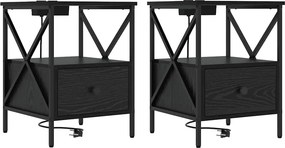 vidaXL Éjjeliszekrény 2 pcs Fekete tölgy 41,5 x 40,5 x 55 cm Faanyag