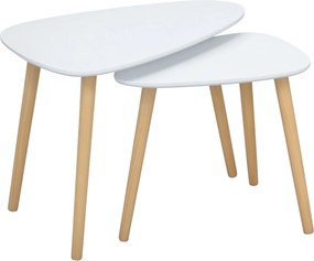 HOMCOM 2 Darabos Oldaltáblák Készlet Fa Lábakkal, Fésülhető Kávézó Asztalok Nappali, Hálószoba, Iroda – 59.5x39.5x45 cm és 44.5x28.5x40 cm Fehér | Aos