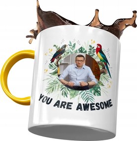 Sárga bögre Mateusz Morawiecki Premier Ajándék Nyomtatott Fotóval