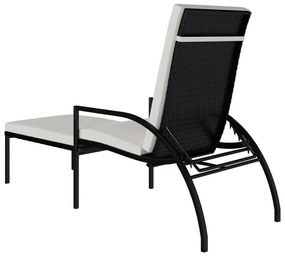 Fekete polyrattan napozóágy lábtartóval