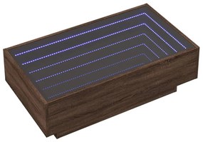 Barna tölgy szerelt fa dohányzóasztal LED-del 90 x 50 x 30 cm