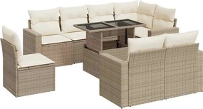 vidaXL 9 részes bézs polyrattan kerti ülőgarnitúra párnákkal