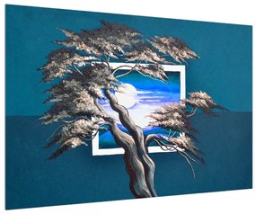 Kék kép - fa a napkeltekor (90x60 cm)