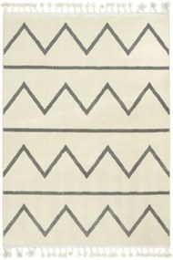 200x290 cm Cikk-cakk Csíkos Szőnyeg Krémszínű Rojtokkal