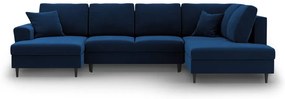 Kék bársony kinyitható tárolóhelyes sarokkanapé (jobb oldali-U alakú) Kyoto – Cosmopolitan Design