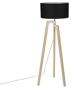 Modern állólámpa fa fekete árnyékolóval 45 cm - Puros