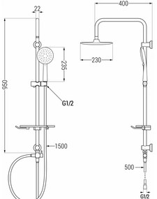 Mexen T67 zuhanygarnitúra felső fejjel 23cm, króm / fehér, 798676793-00