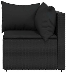 2 db fekete polyrattan kerti sarokkanapé párnákkal
