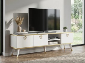AKCIÓ TV asztal CAROL 160 cm, fehér/arany II. minőség