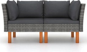 vidaXL 2 db polyrattan és tömör eukaliptuszfa sarokkanapé
