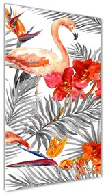 Üvegkép Flamingók és virágok osv-115695348