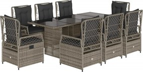 vidaXL 9 részes szürke polyrattan kerti étkezőgarnitúra párnával