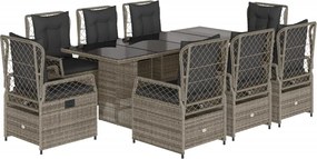 vidaXL 9 részes szürke polyrattan kerti étkezőgarnitúra párnával