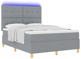 Boxspring Ágy Matrac és LED Fénnyel Szürke 140x200 cm Szövet