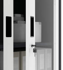 Fém iratszekrény széffel, vitrinnel és fiókokkal FILIP, 900 x 1850 x 400 mm, antracit-fehér