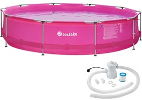TecTake GmbH 403824 kör alakú medence acél vázzal és szűrő szivattyúval ø 360 x 76 cm - fukszia