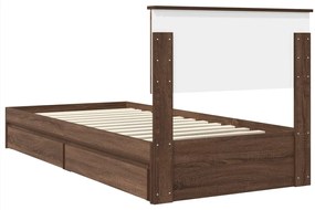 vidaXL Tárolós Ágy fejtámlával fiókkal Barna Tölgy 90 x 200 cm Faanyag