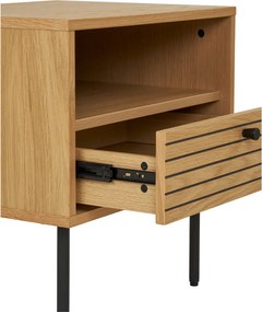 Kyoto lerakóasztal 1 fiókkal, tölgy furnér, natúr, fekete fém lábakkal, 50x40x50 cm