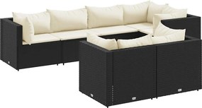 vidaXL 7 részes fekete polyrattan kerti ülőgarnitúra párnákkal