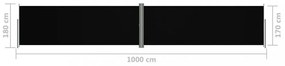 fekete behúzható oldalsó napellenző 180 x 1000 cm