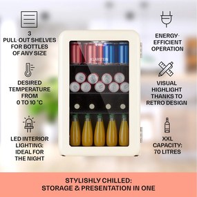 Klarstein PopLife 70, italhűtőszekrény, 0 - 10 °C, retro kivitel, LED