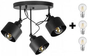Glimex LAVOR állítható mennyezeti lámpa fekete 3x E27 + ajándék LED izzók
