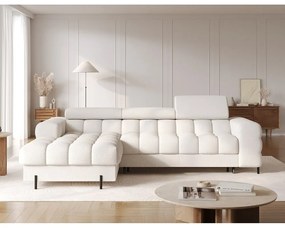 Krémszínű buklé kinyitható-tárolóhelyes sarokkanapé (bal oldali-heverő résszel) Felro – ELTAP