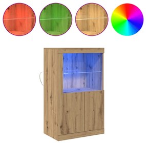 LED világítással ellátott oldalszekrény, Kézműves tölgy 60,5x37x100 cm