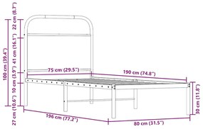 Ágykeret matrac nélkül 75x190 cm gépesített fa füstölt tölgyfa