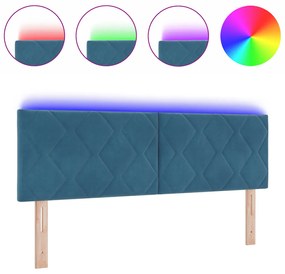 LED Ágytámla Gyémánt Blokkok Dizájn Sötétkék 144 cm Vászon