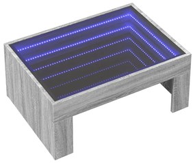 szürke sonoma végtelen hatású LED-es dohányzóasztal 70x50x30 cm