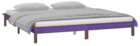 mézbarna tömör fa ágykeret LED-ekkel 200 x 200 cm