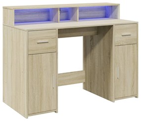 sonoma tölgy színű szerelt fa íróasztal LED-ekkel 120x55x91 cm