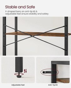 Könyvespolc, 5 szintes tároló polc 66 x 30 x 153 cm, barna