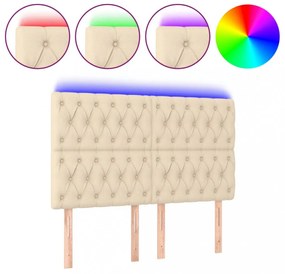 krémszínű szövet LED-es fejtámla 144x7x118/128 cm