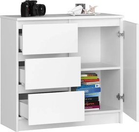 Fiókos komód hálószoba nappali bútor 80x35x77 cm barna fehér GW-02