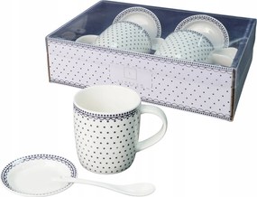 2 db-os porcelån bögre szett ajåndék 340 ml Livello csészealj kanål pöttyök