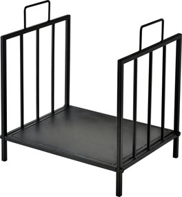 Outsunny Kandallófa Rakodó 44,5x33x46,5 cm Hagyományos Beltéri és Kültéri Tűzifa Tartó Fa Tároló Tűzifa Állvány Fogantyúkkal Emelt Dizájn Fekete | Aos