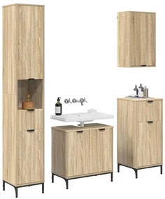 Fürdőszoba bútor szett fiókkal Sonoma tölgy Műanyag fa, fém