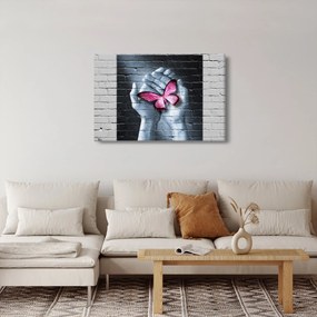 Kép - Rózsaszín pillangó a falon (90x60 cm)