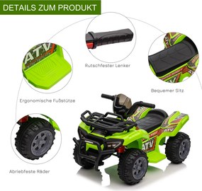 HOMCOM Kids Quad elektromos 6V-os gyerek quad hátrameneti funkcióval, zenével, zöld